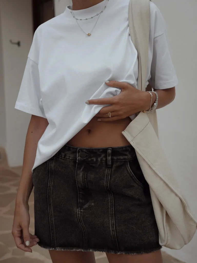 PANELLED DENIM MINI SKIRT  - BLACK