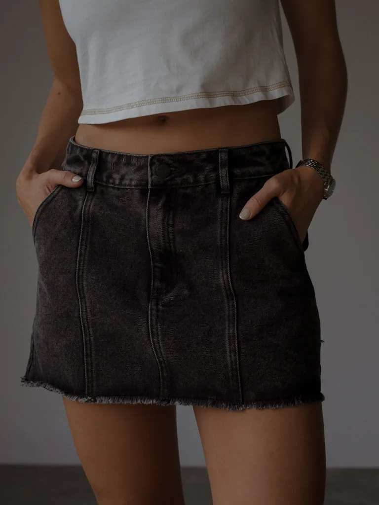 PANELLED DENIM MINI SKIRT  - BLACK