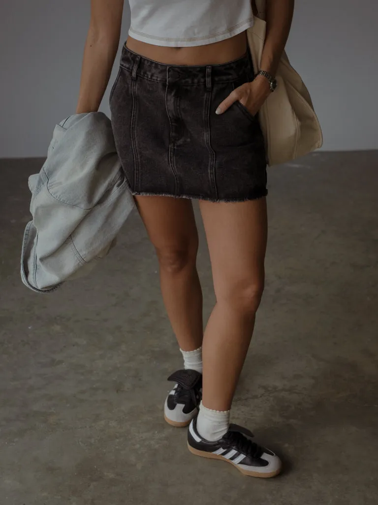 PANELLED DENIM MINI SKIRT  - BLACK