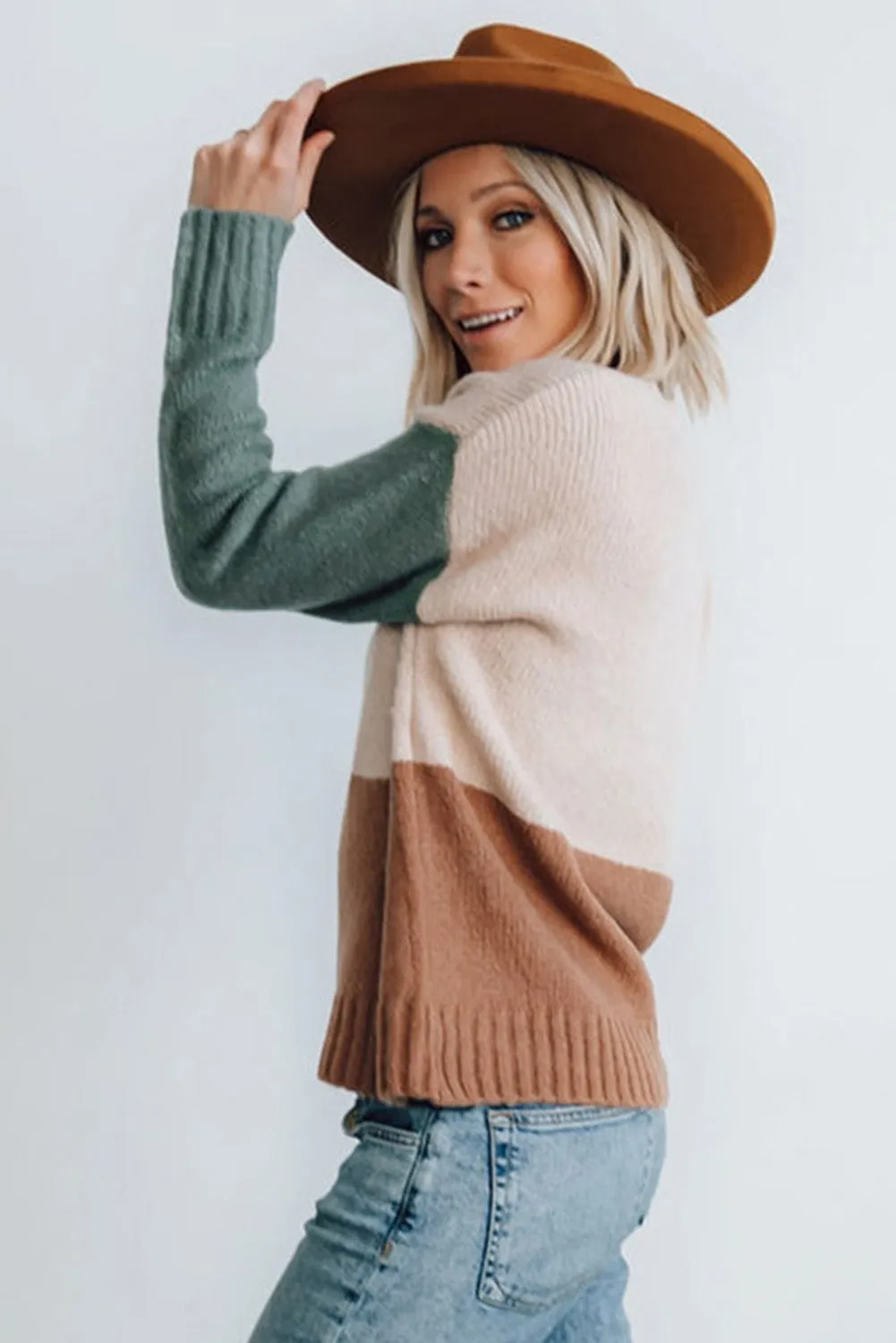 Parchment Ribbed Trim Color Block Sweater