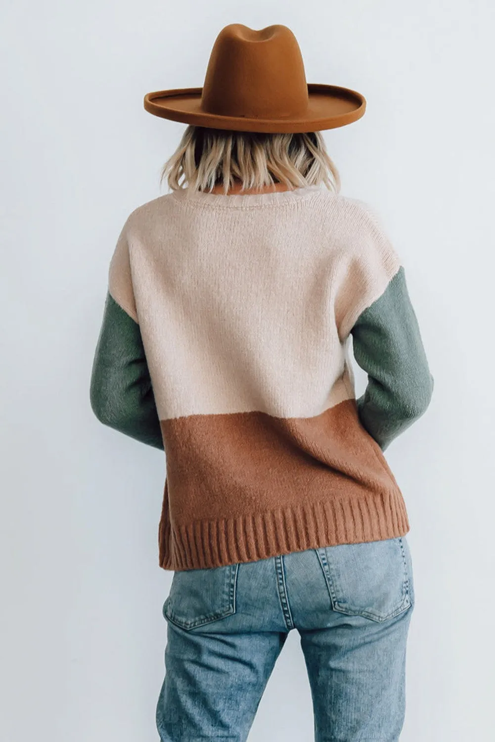 Parchment Ribbed Trim Color Block Sweater