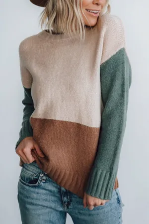 Parchment Ribbed Trim Color Block Sweater