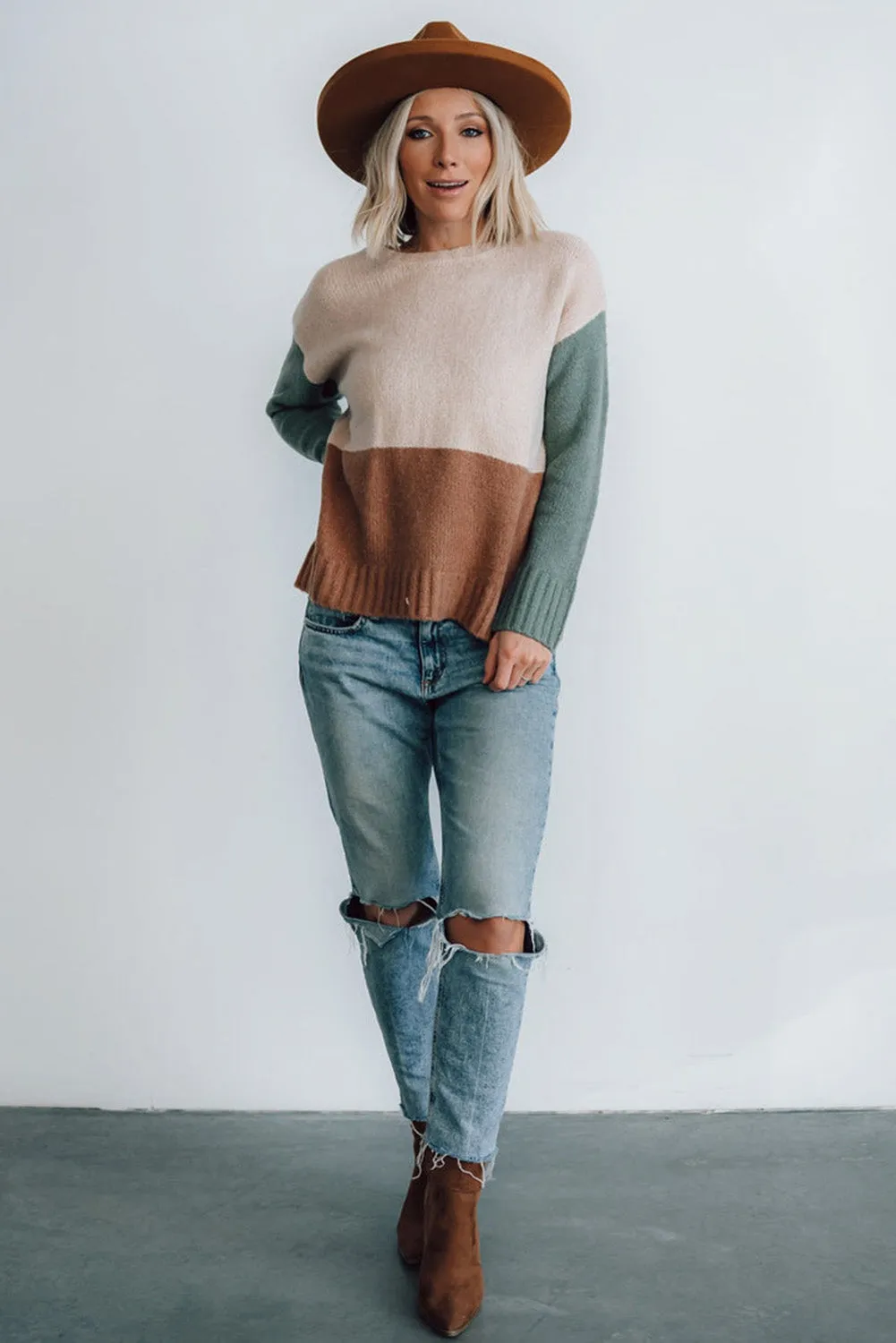 Parchment Ribbed Trim Color Block Sweater