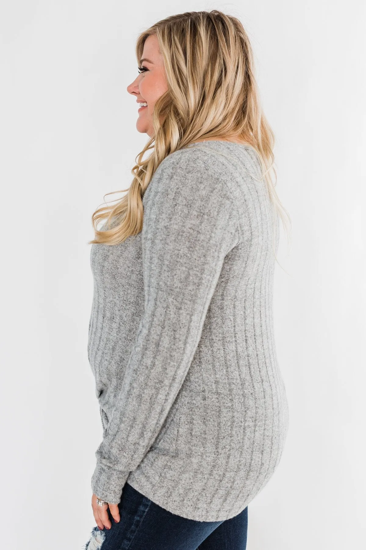 Path To Happiness Long Sleeve Twist Top- Heather Grey