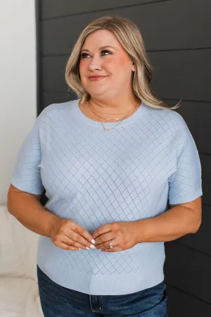 Pay Your Dues Pointelle Knit Top- Powder Blue
