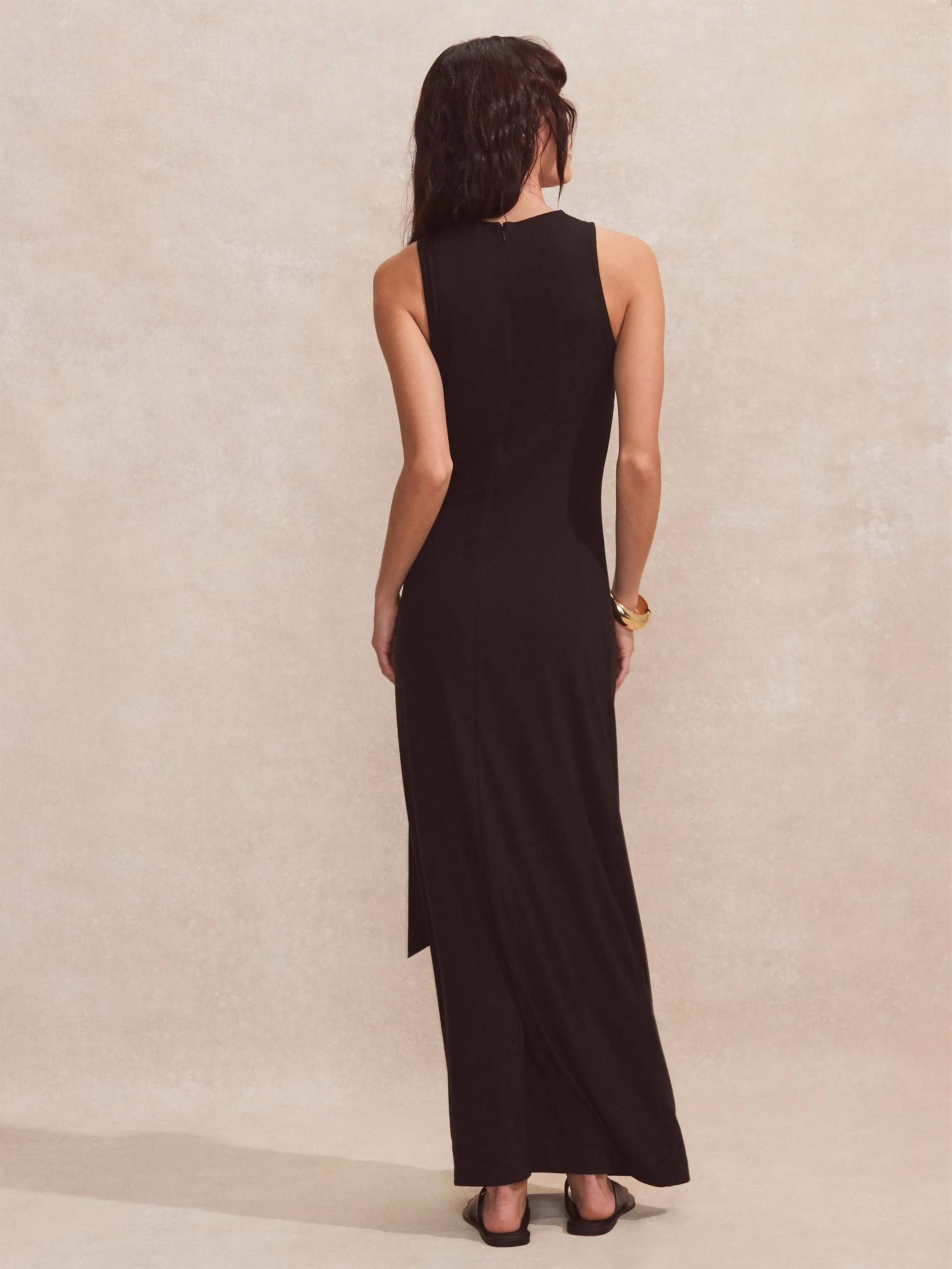 Petite Black Wrap-Detail Jersey Dress