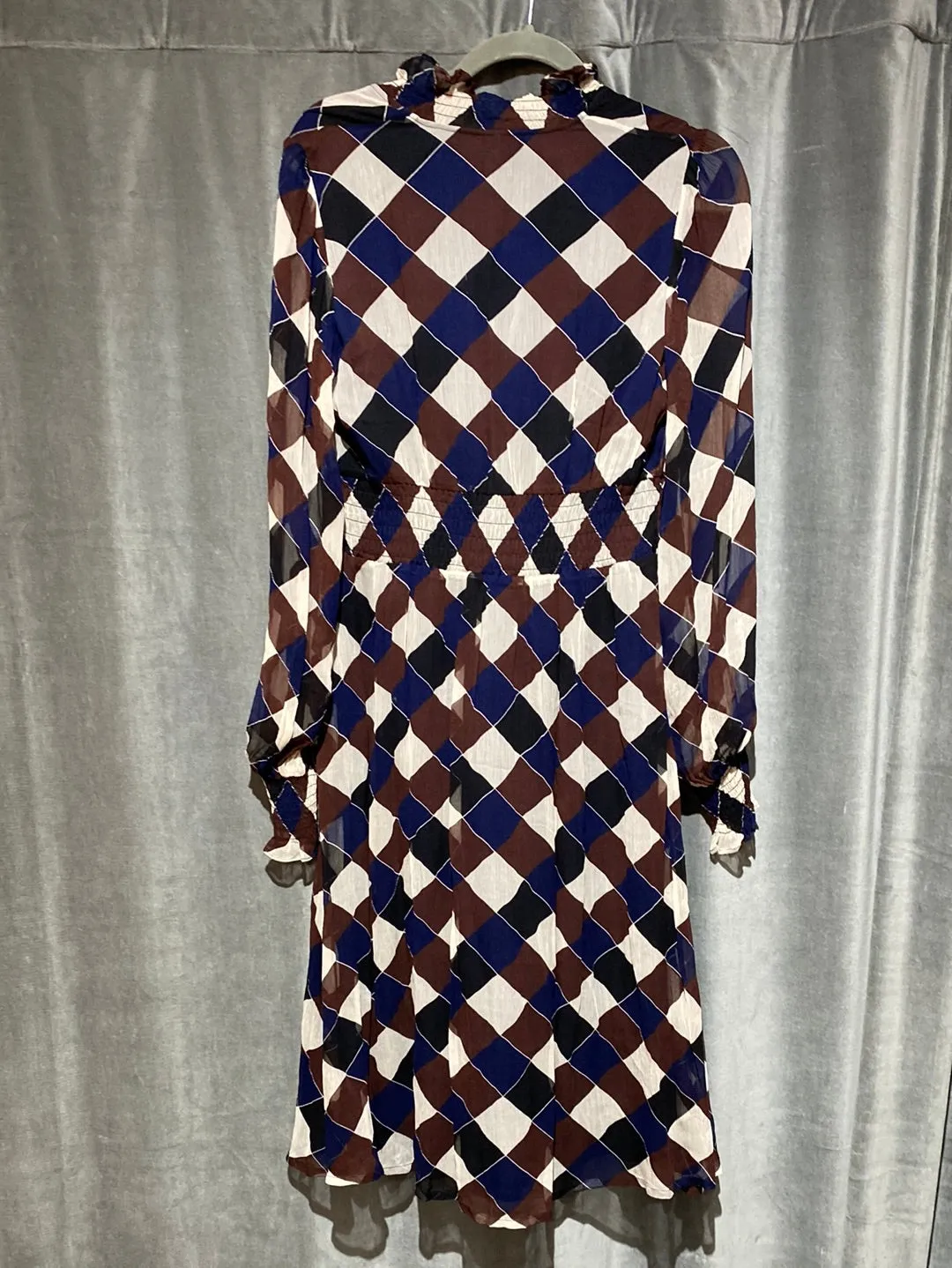 Pferdgarten Maroon and Navy Long sleeve mock neck diagnal checkerboard dress