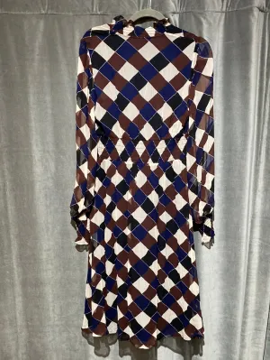 Pferdgarten Maroon and Navy Long sleeve mock neck diagnal checkerboard dress