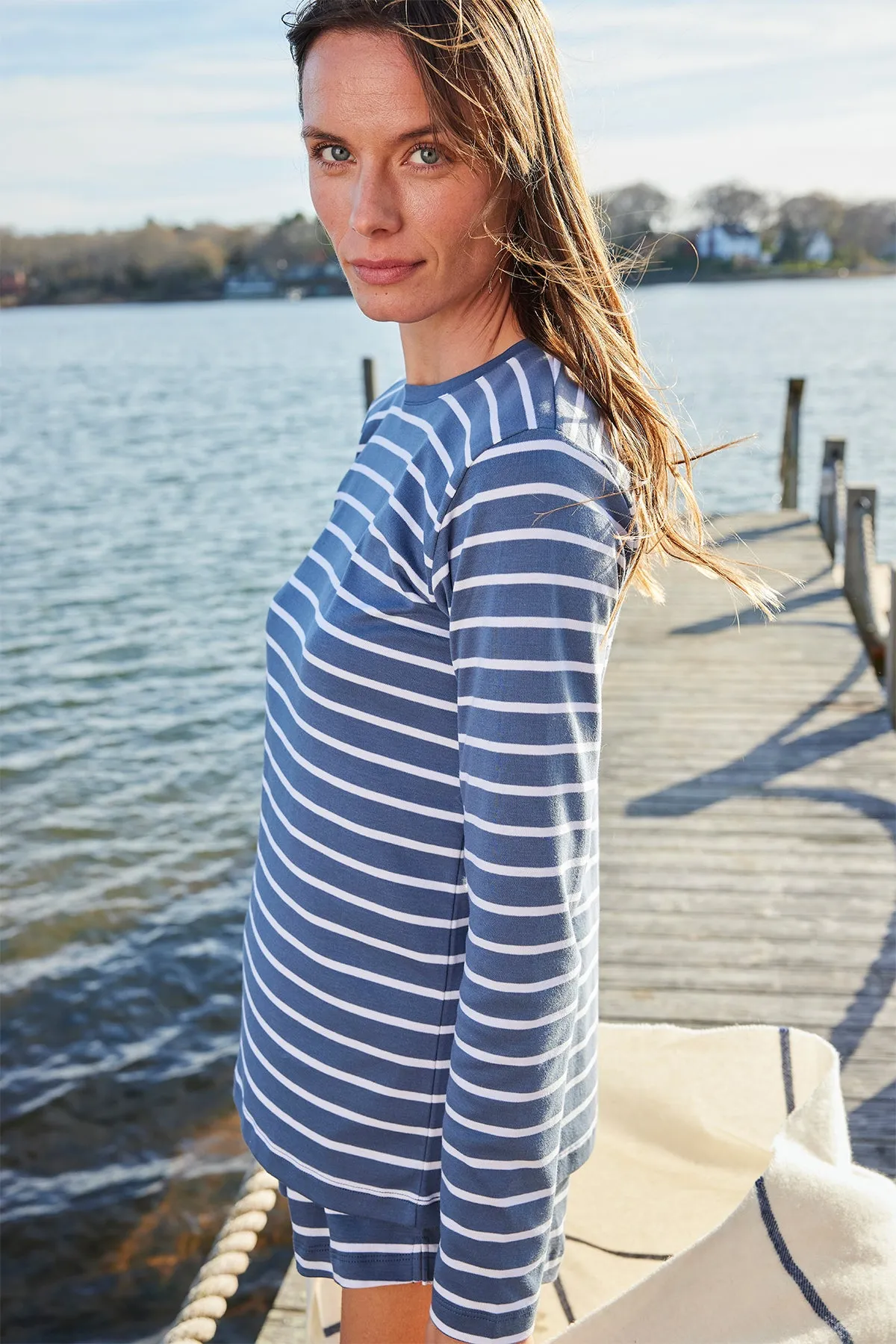 Pima Crew Long-Short Set in Sea Depth Anchor Stripe