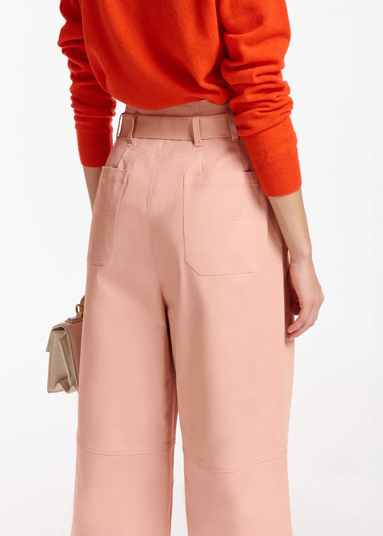 Pink belted straight-leg pants