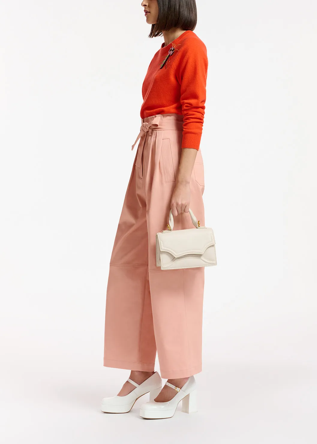 Pink belted straight-leg pants