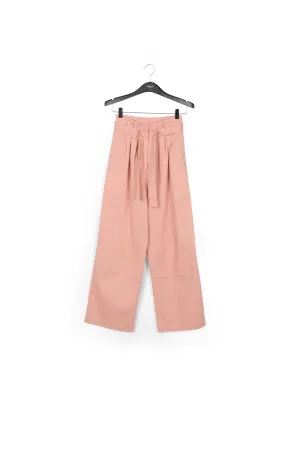 Pink belted straight-leg pants