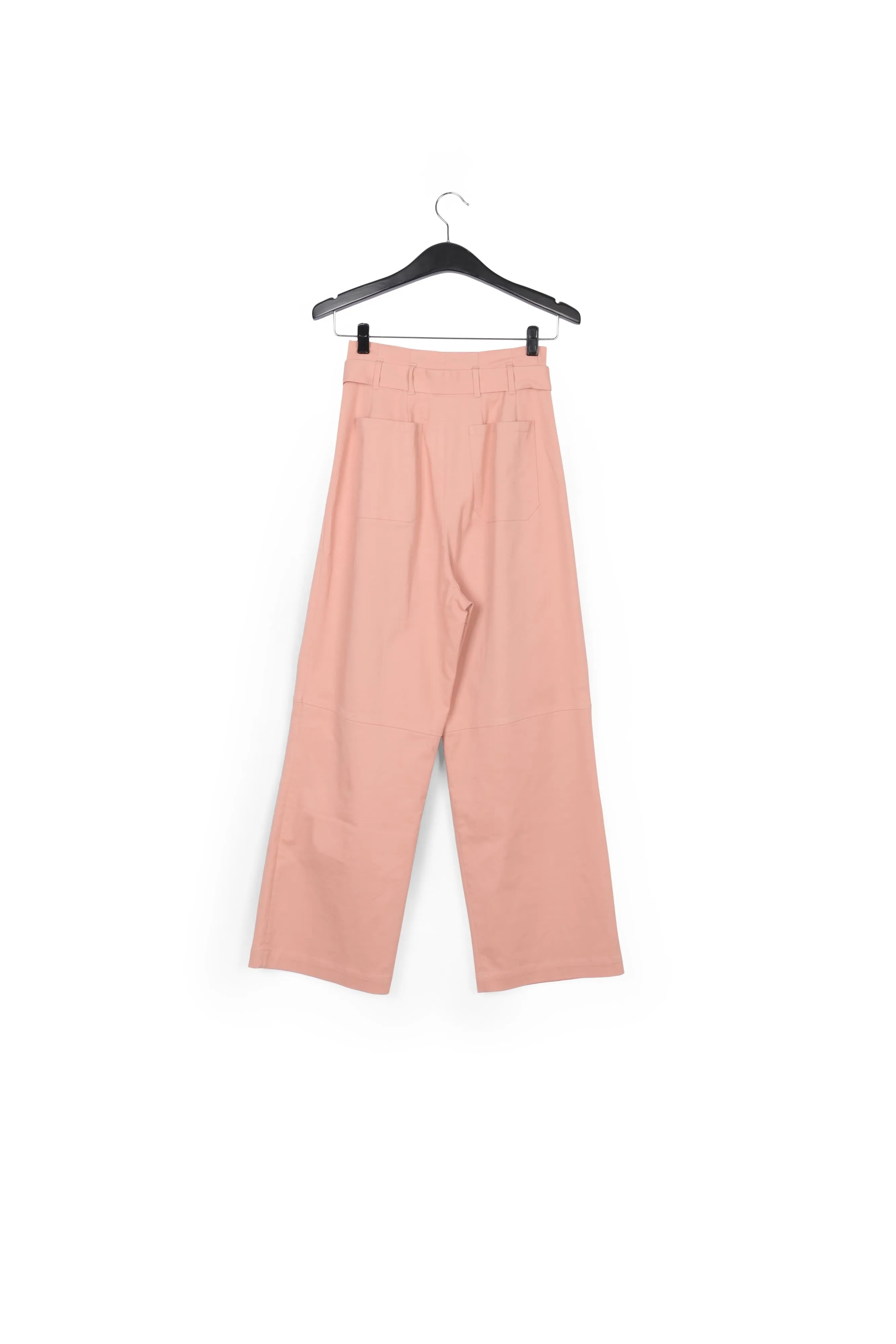 Pink belted straight-leg pants