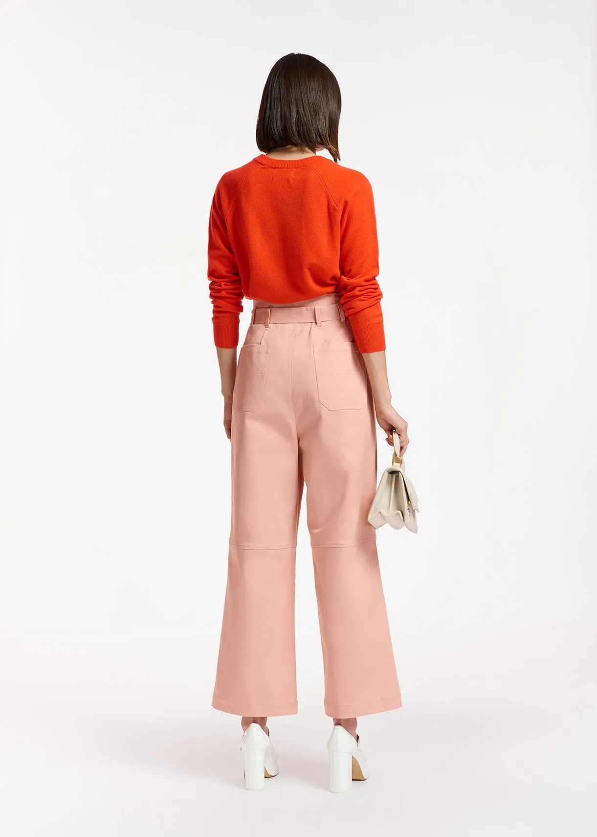 Pink belted straight-leg pants