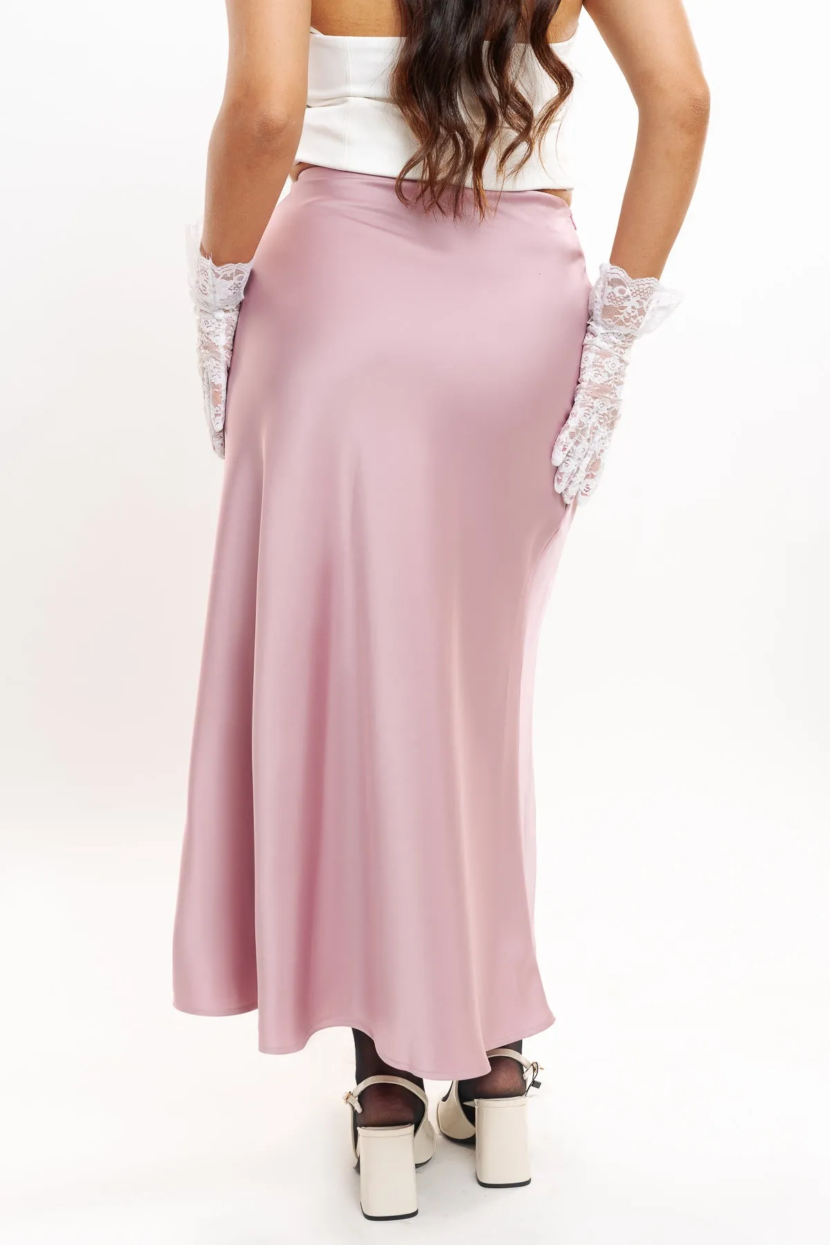 Pink Satin Long Skirt