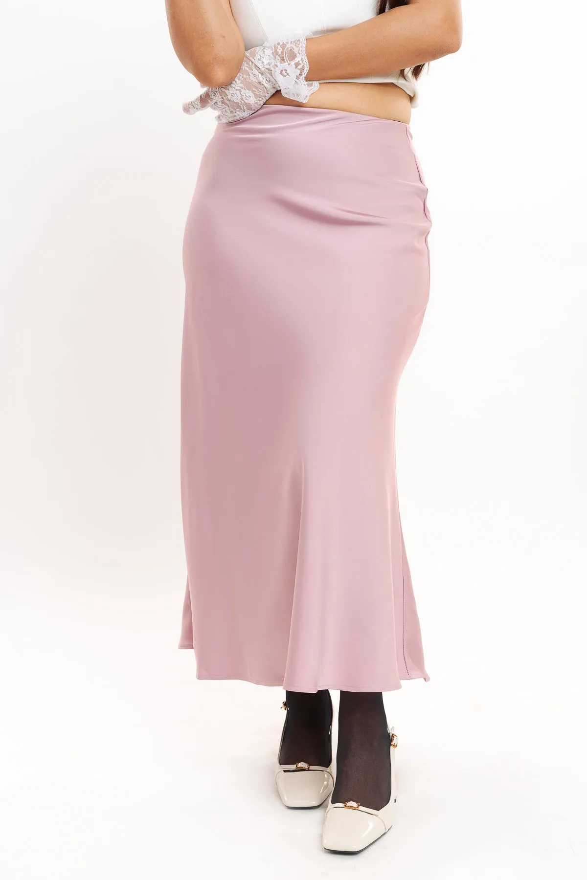 Pink Satin Long Skirt