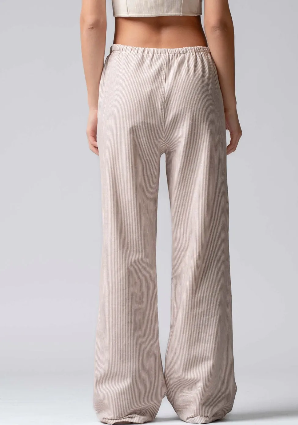 Pinstripe Drawstring Lounge Pants Available In Light Pink And Light Khaki
