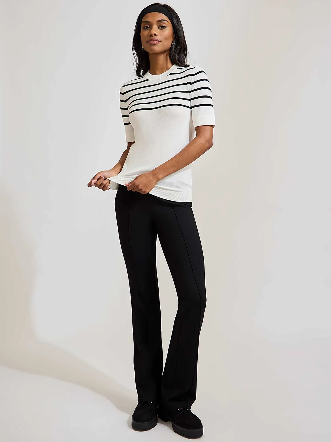 Pintuck Front Flare Leg Pants