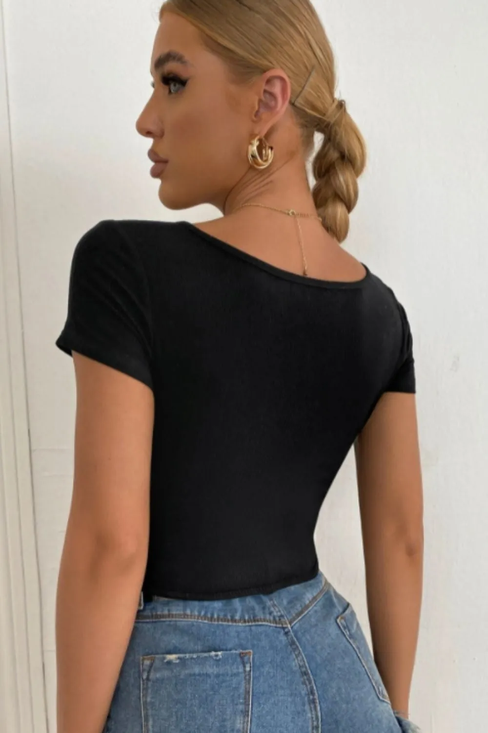 Plunge Neck Knot Front Crop Top