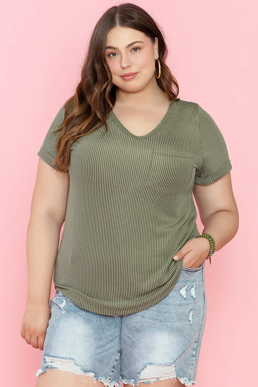 Plus Size Corded Patch Pocket Tee