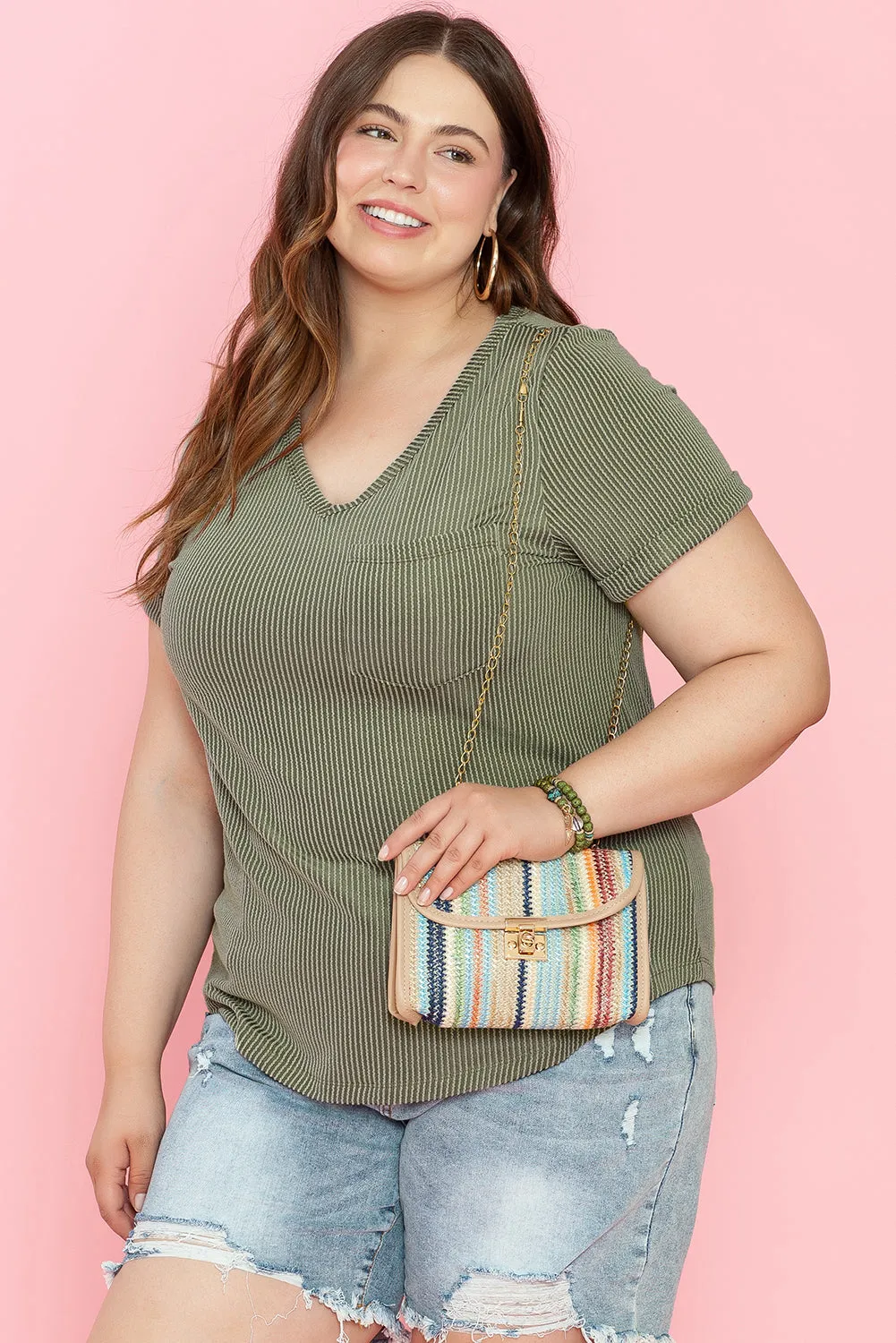 Plus Size Corded Patch Pocket Tee