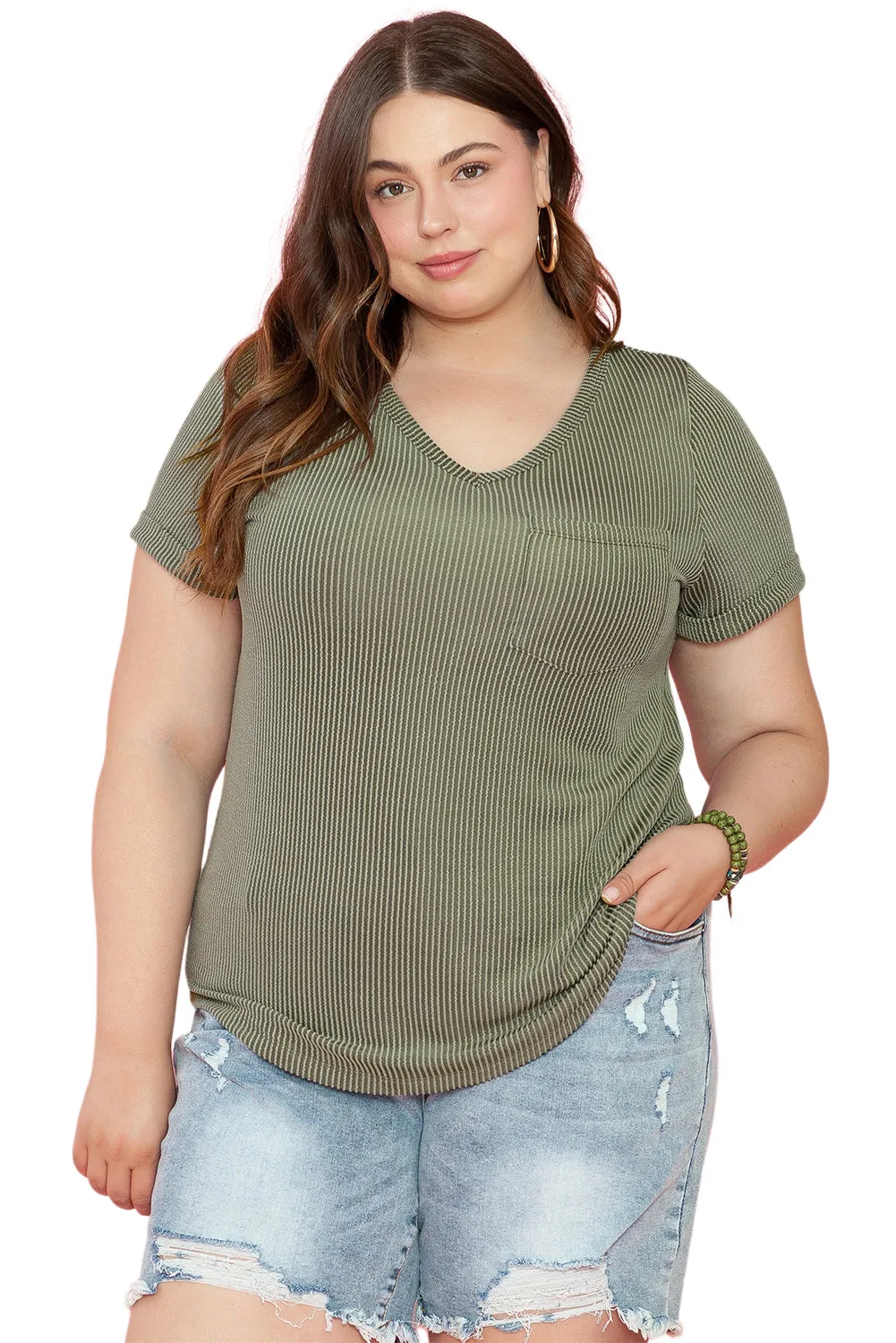 Plus Size Corded Patch Pocket Tee