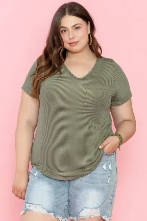 Plus Size Corded Patch Pocket Tee