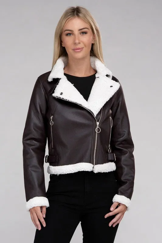 Plush Leatherette Moto Jacket
