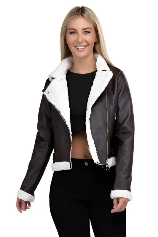 Plush Leatherette Moto Jacket