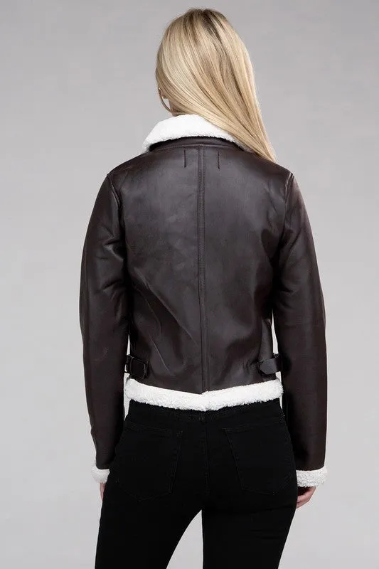 Plush Leatherette Moto Jacket