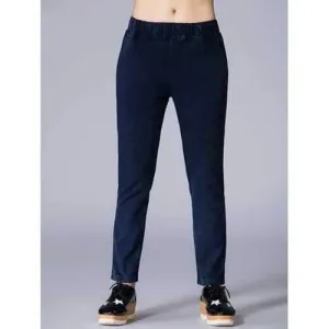 Pockets Design Elastic Waist Denim Pants - Deep Blue Xl