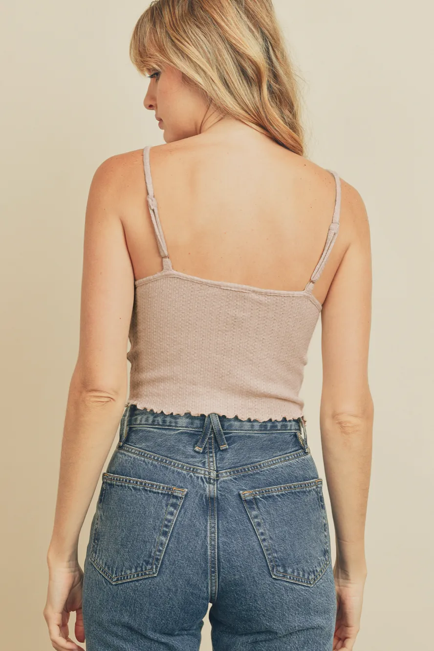 Pointelle Tie-Front Cami   Cardigan Set