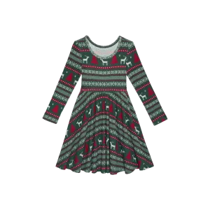 Posh Peanut Holiday Fair Isle Long Sleeve Twirl Dress