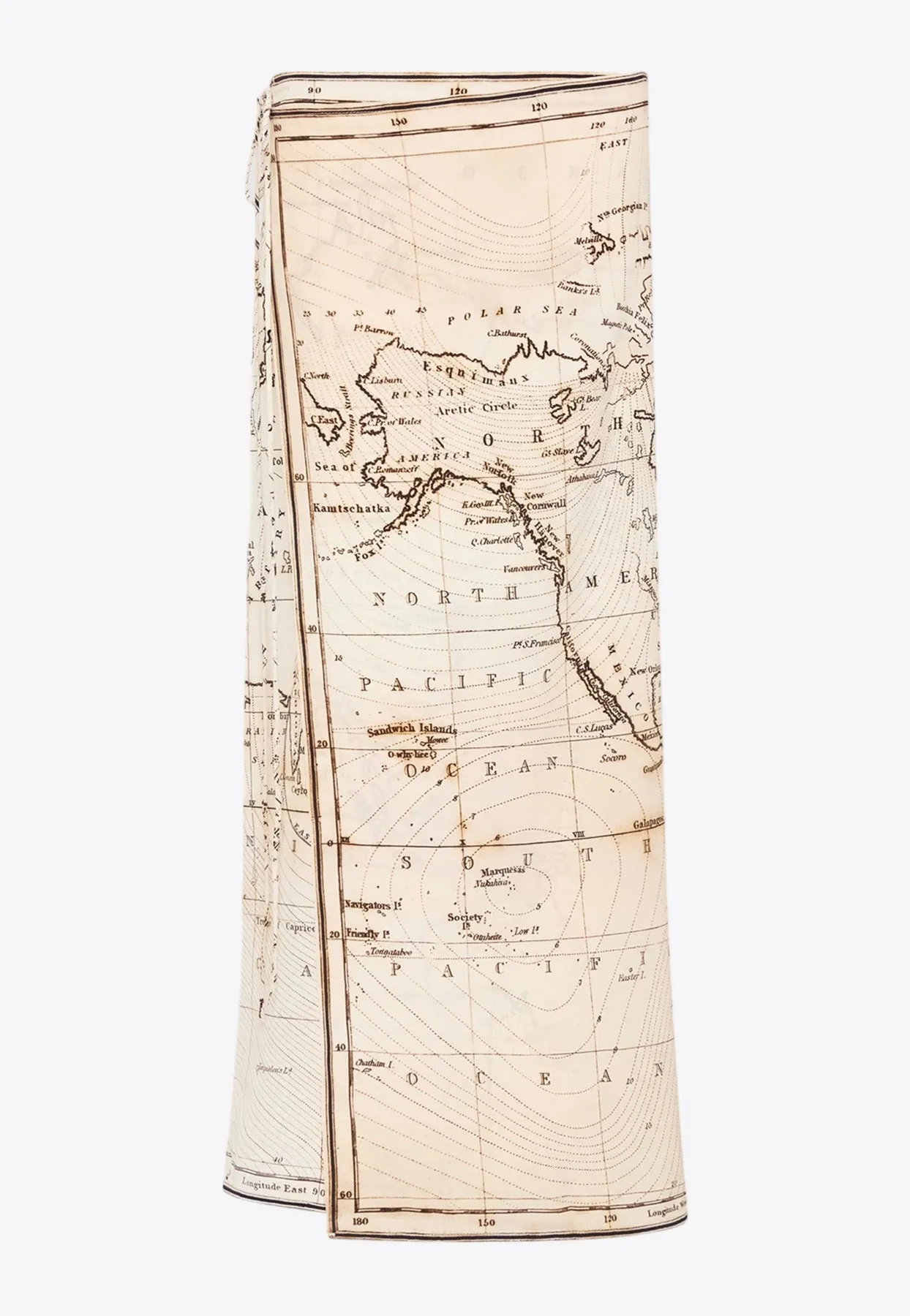 Printed Map Silk Midi Wrap Skirt