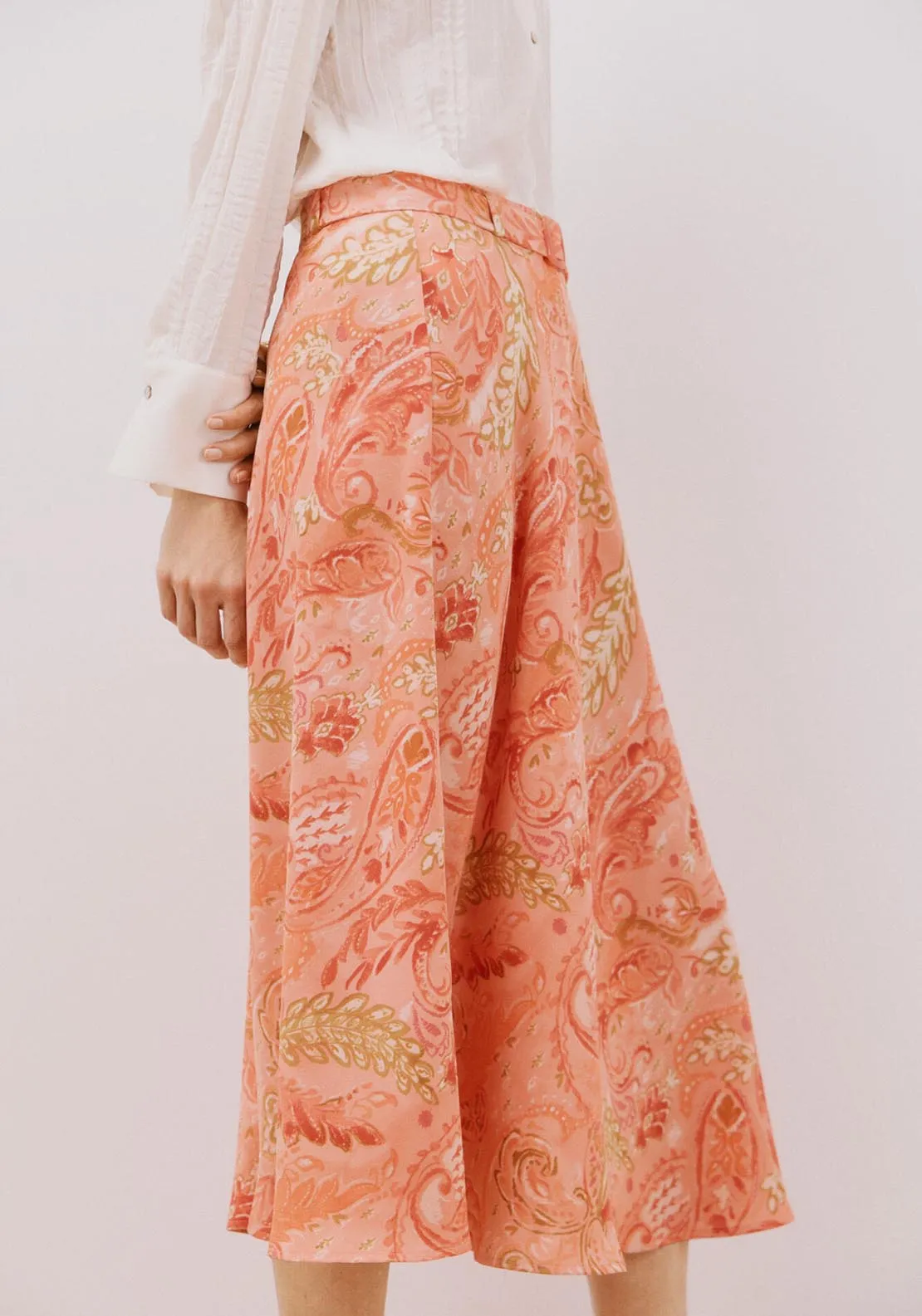 Printed Satin Skirt - Coral