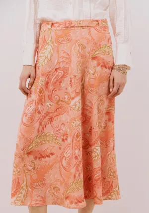 Printed Satin Skirt - Coral