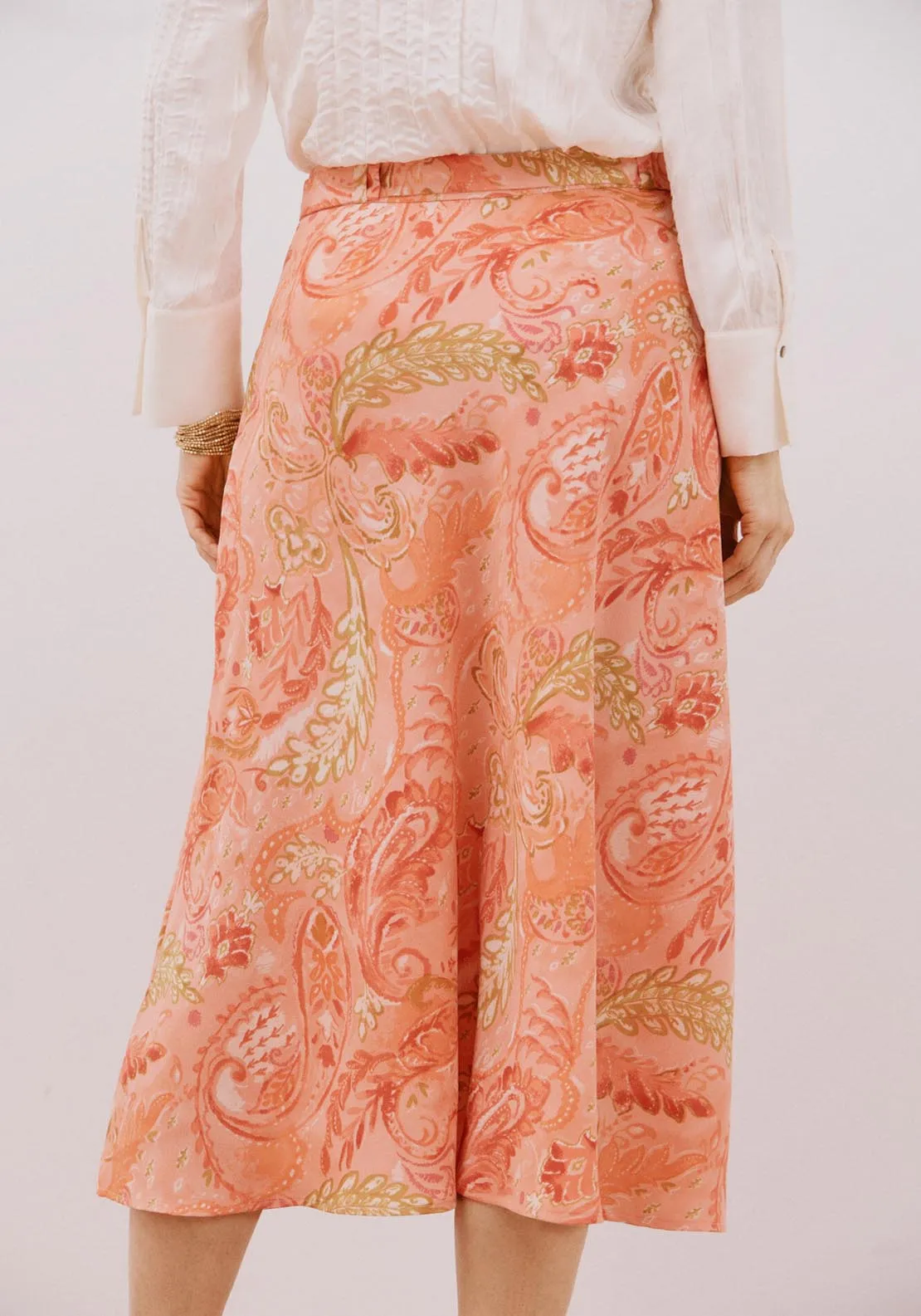 Printed Satin Skirt - Coral