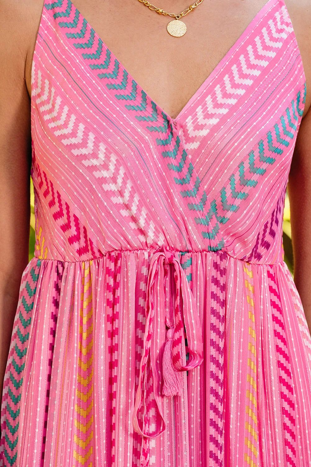 Printed Tassel Tie V Neck Wrap Maxi Dress