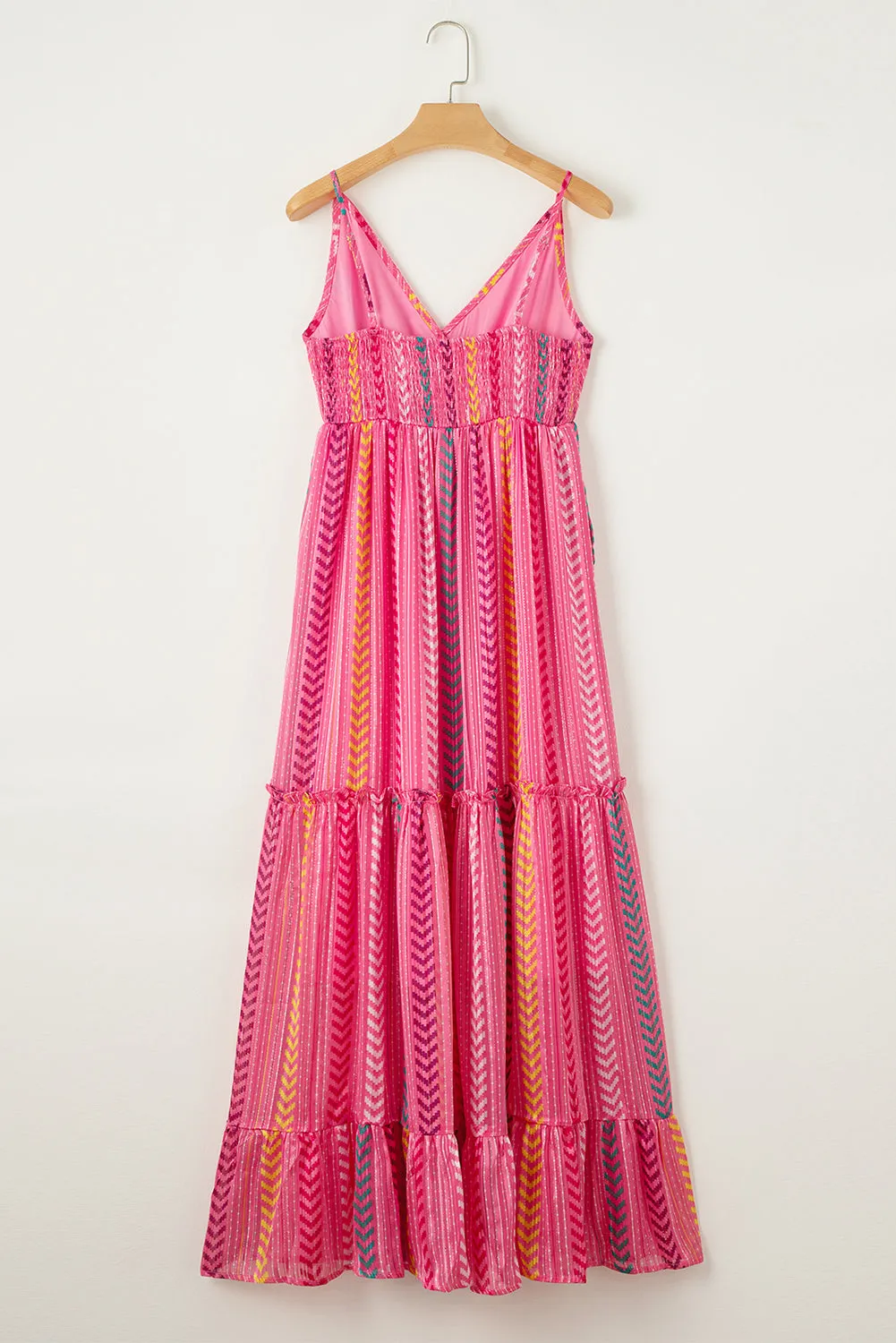 Printed Tassel Tie V Neck Wrap Maxi Dress