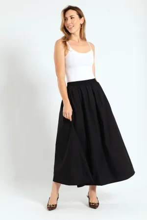 Pull-On Poplin Midi Skirt - Black