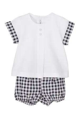 "Isaac" White Top & Black Gingham Jam Pants