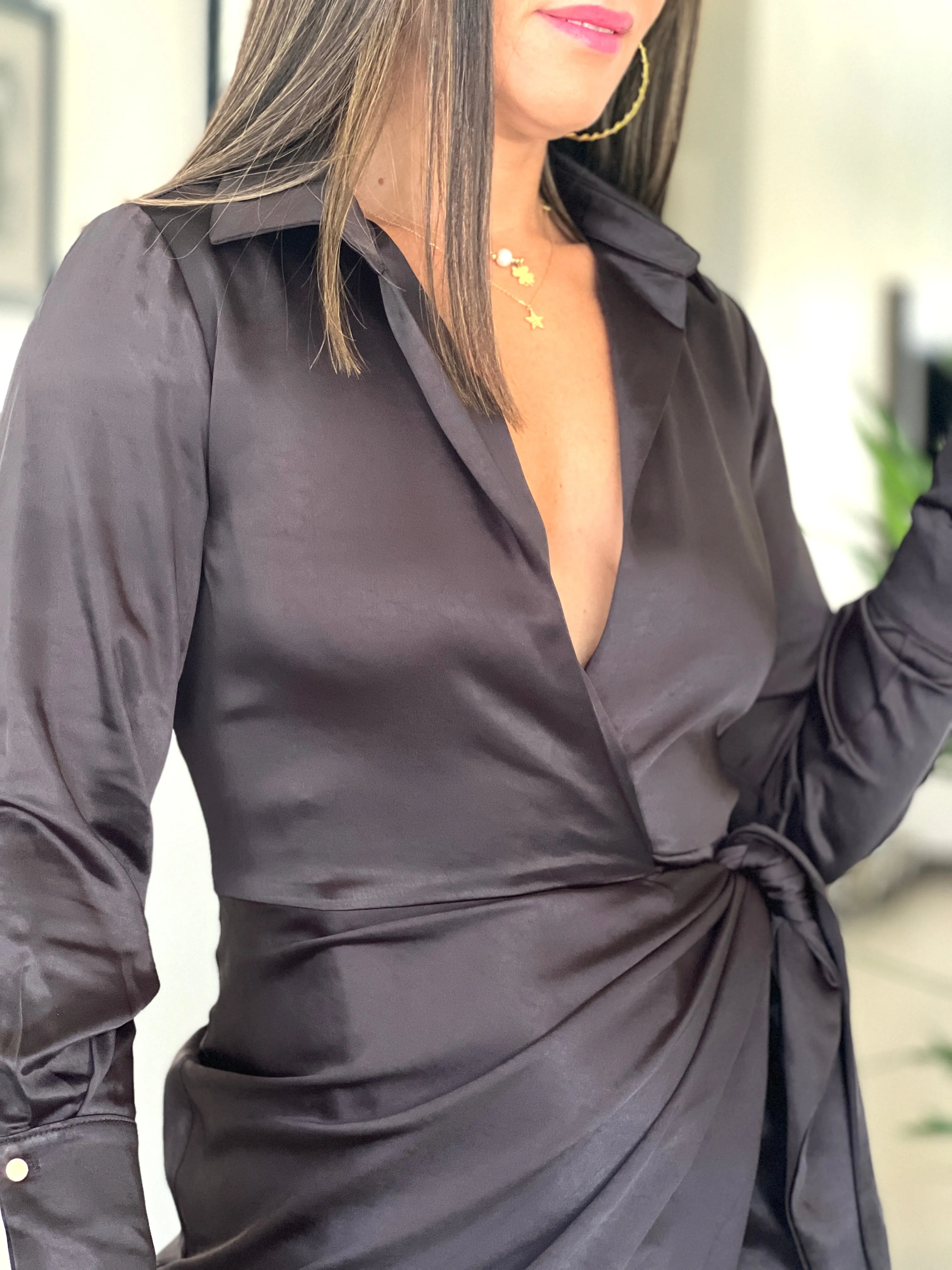 "Sara" Long Sleeve Satini Mini Dress
