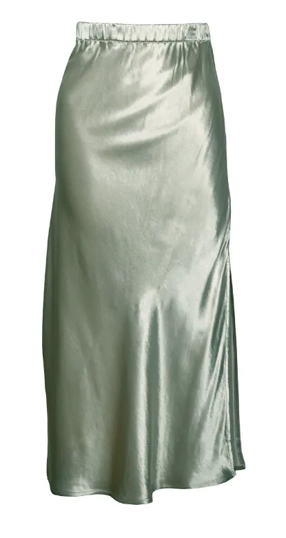"The Orla" - Satin Midi Skirt (Pistachio)