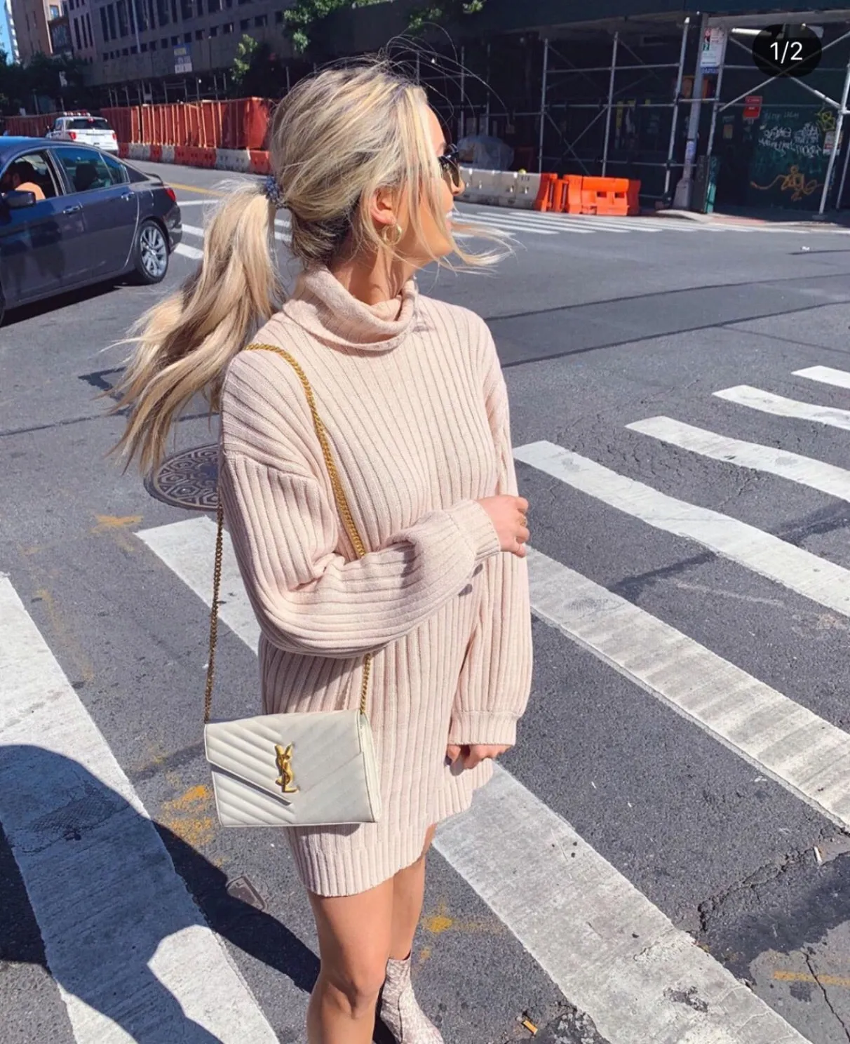 Ribbed Balloon Sleeve Drop Shoulder Sweater