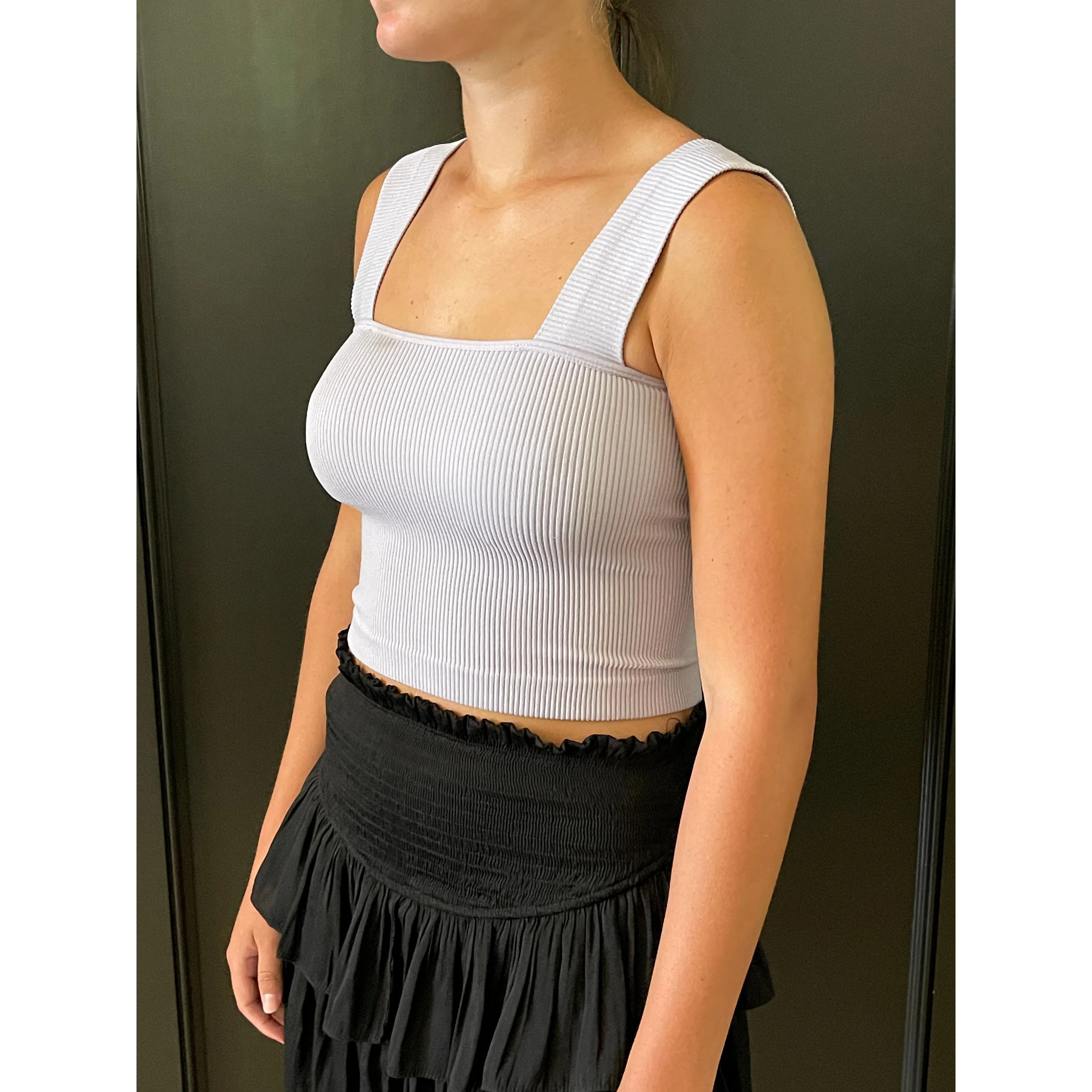 Ribbed Box Top with Thick Straps