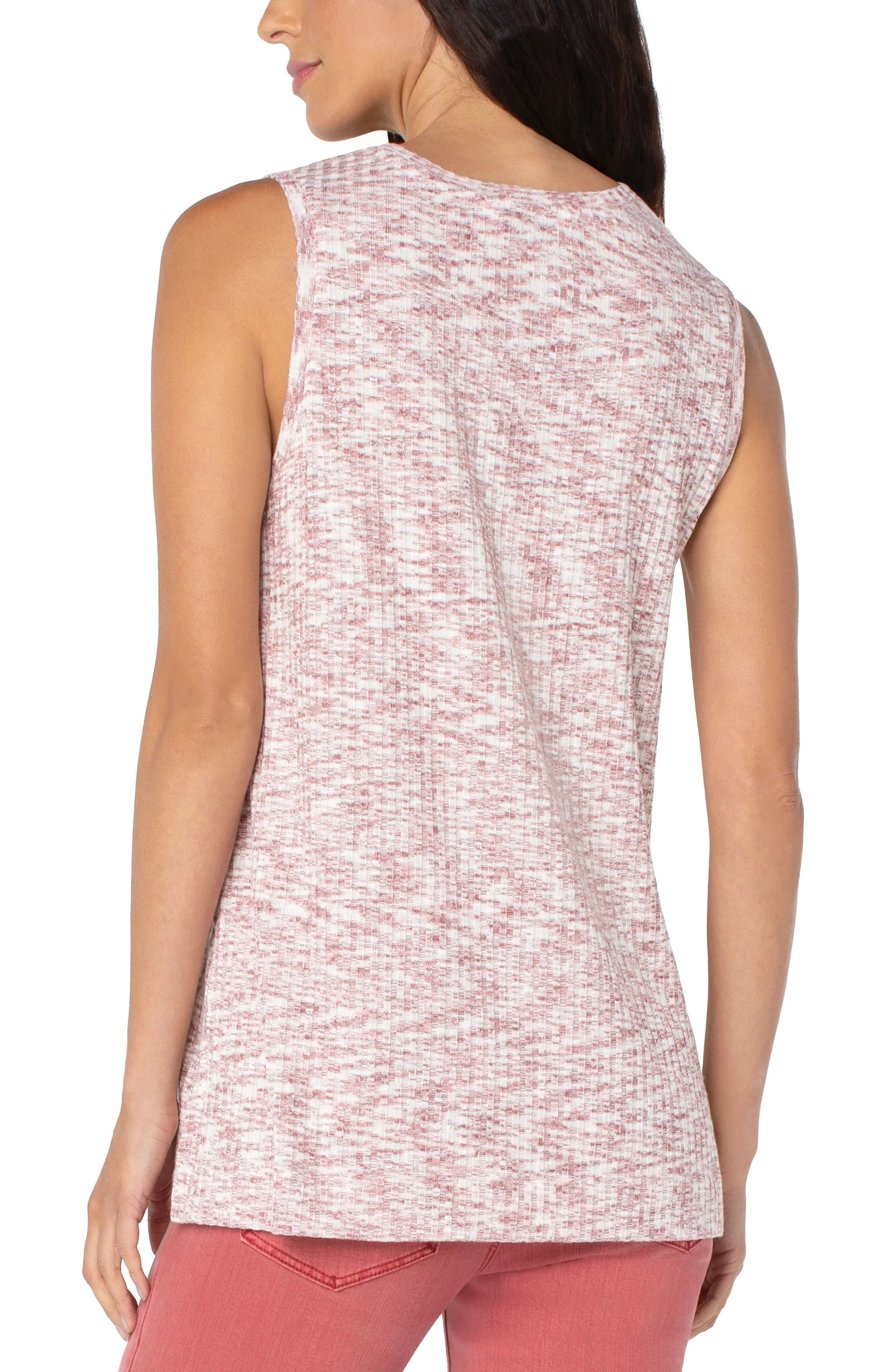 Ribbed Heathered Slvless Scoop Neck Top