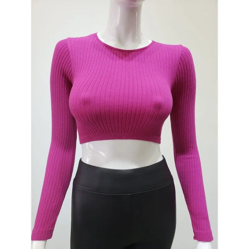 Ribbed Round Neck Seamless Crop Top