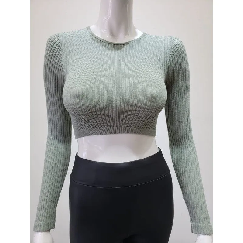 Ribbed Round Neck Seamless Crop Top