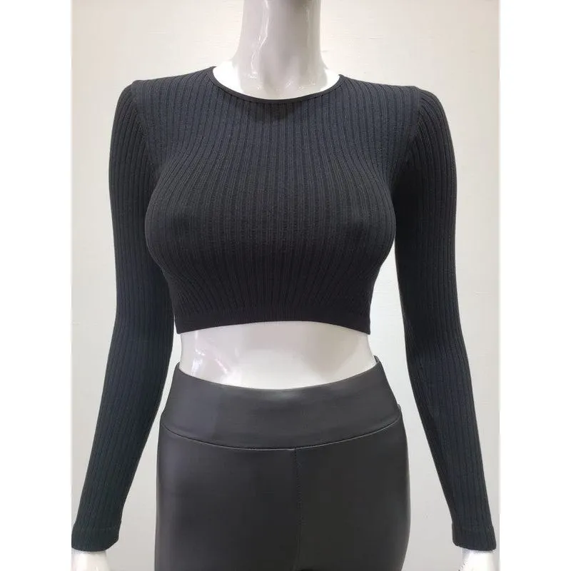 Ribbed Round Neck Seamless Crop Top