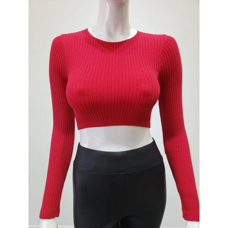 Ribbed Round Neck Seamless Crop Top